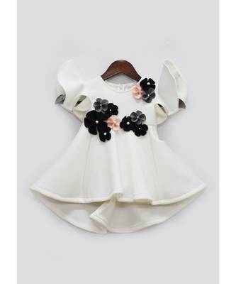 Off White Lycra Dress With Lycra Flowers For Girls 1