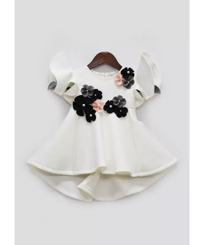 Off White Lycra Dress with Lycra Flowers