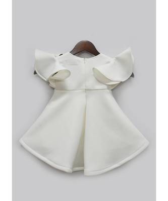 Off White Lycra Dress With Lycra Flowers For Girls 2