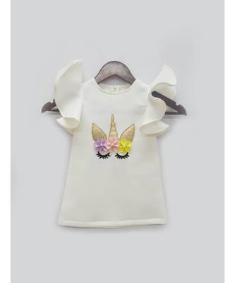 Off White Neoprene Dress For Girls 1