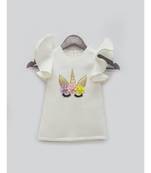 Off White Neoprene Dress For Girls