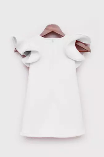 Off White Neoprene Dress For Girls