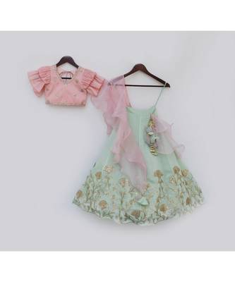 Peach Choli With Gota Embroidered Lehenga Set 1