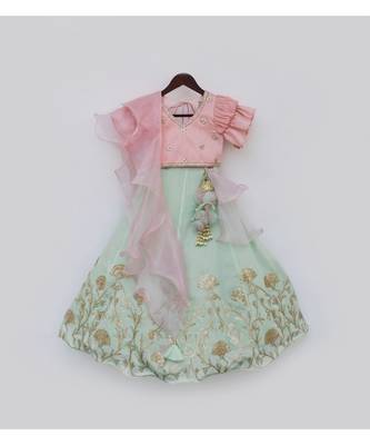 Peach Choli With Gota Embroidered Lehenga Set 2