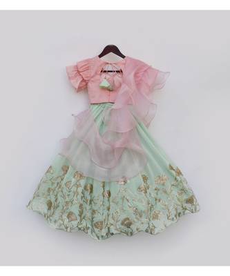 Peach Choli With Gota Embroidered Lehenga Set 3