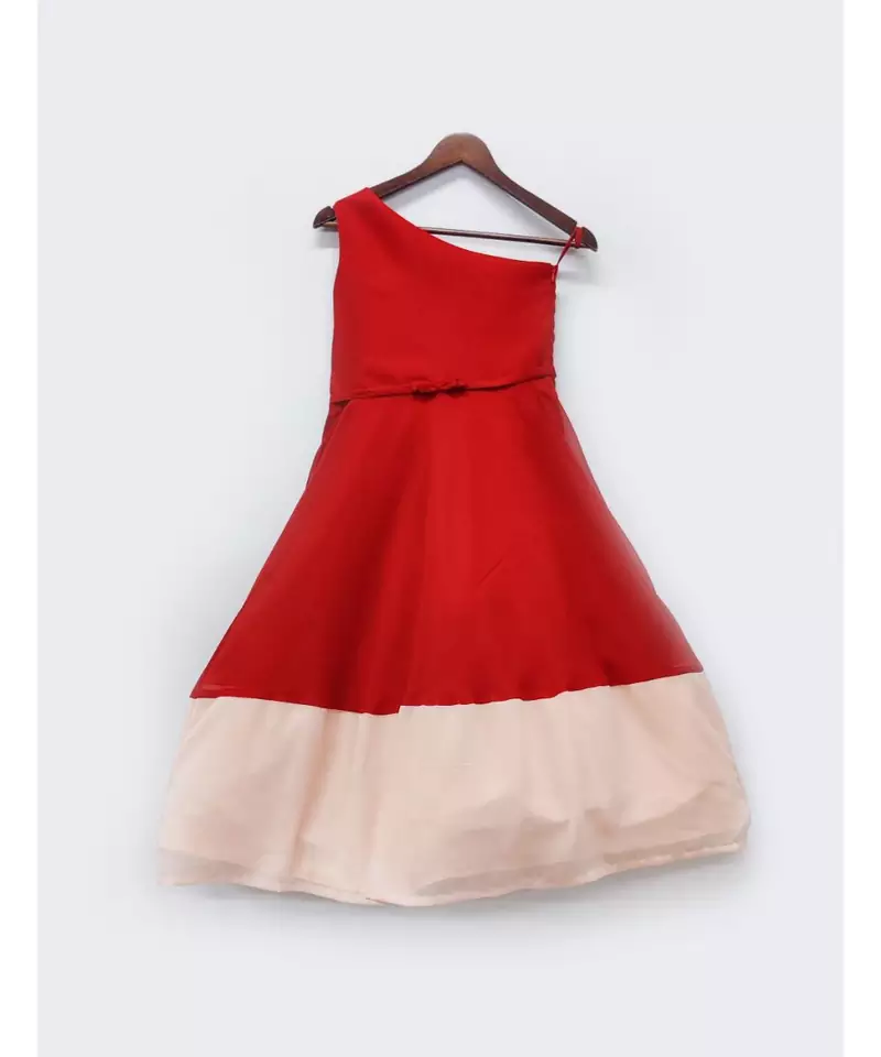 Red and Peach Georgette Dress