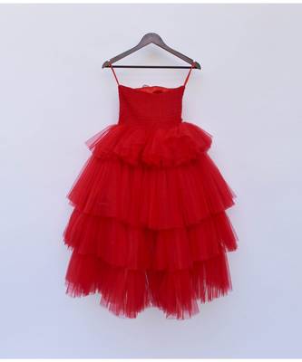 Red Net High Low Dress For Girls 2