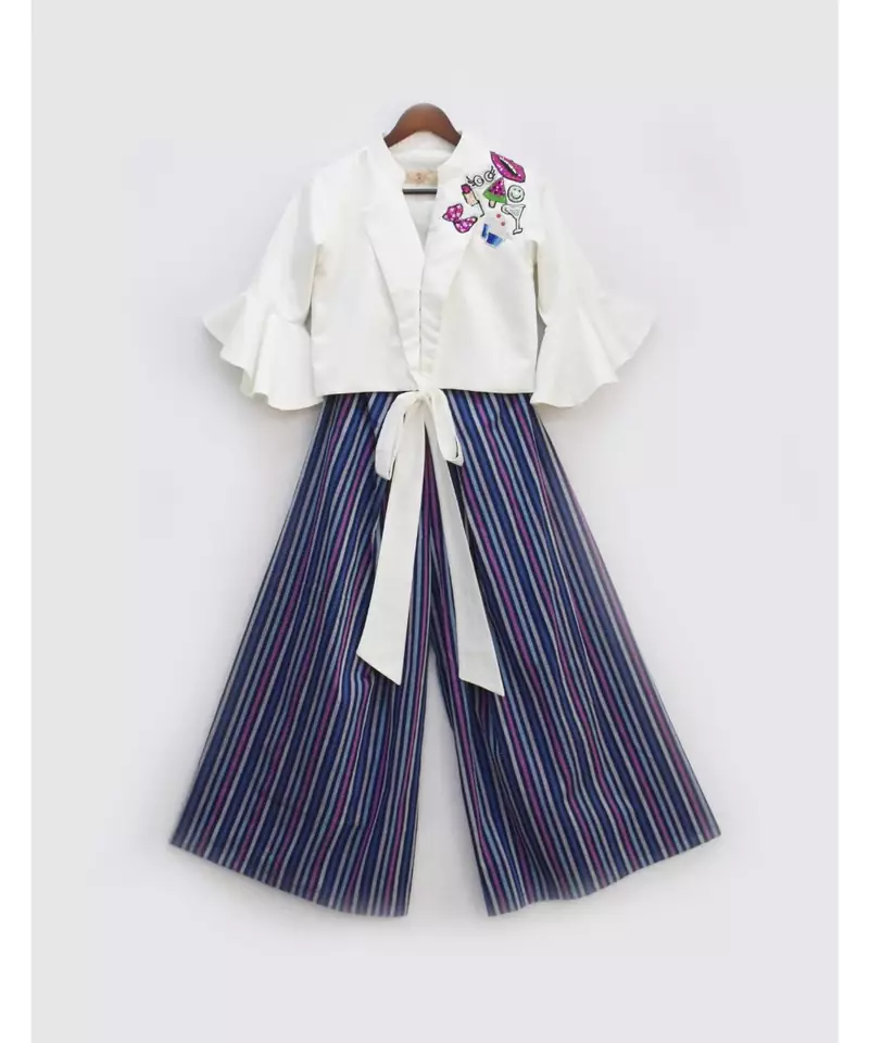 Tie Knote Top with Blue Stripes Pant