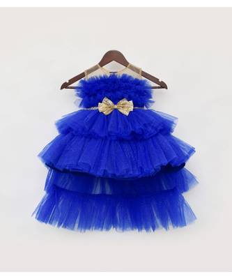 Blue Shimmer Net Gown For Girls 1