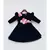 Dark Blue Velvet Dress with 3D Flowers