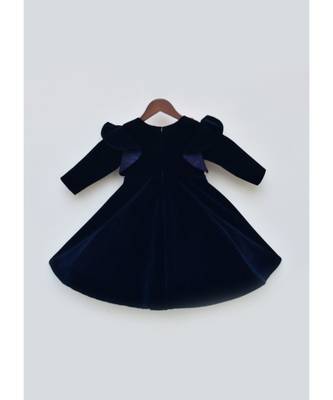 Dark Blue Velvet Dress With 3D Flowers For Girls 2