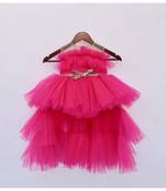 Dark Pink Net High Low Gown