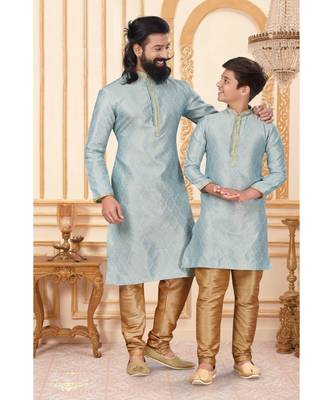 Rooted Libaas Blue Silk Kurta Pajama Combo set 1