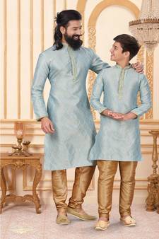 Rooted Libaas Blue Silk Kurta Pajama Combo set