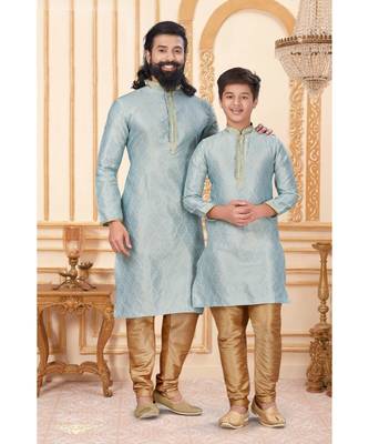 Rooted Libaas Blue Silk Kurta Pajama Combo set 2
