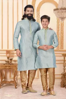 Rooted Libaas Blue Silk Kurta Pajama Combo set