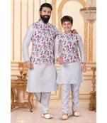 White Kurta Pajama Set with Floral Nehru Jacket - Combo set