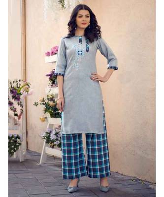 Embroidered Cotton Kurti with Matching Palazzo 1