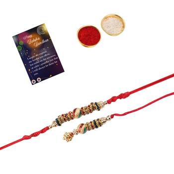 Designer Classic look  Hanging Bhabhi Rakhi  With Roli Chawal And  Greeting Card 1