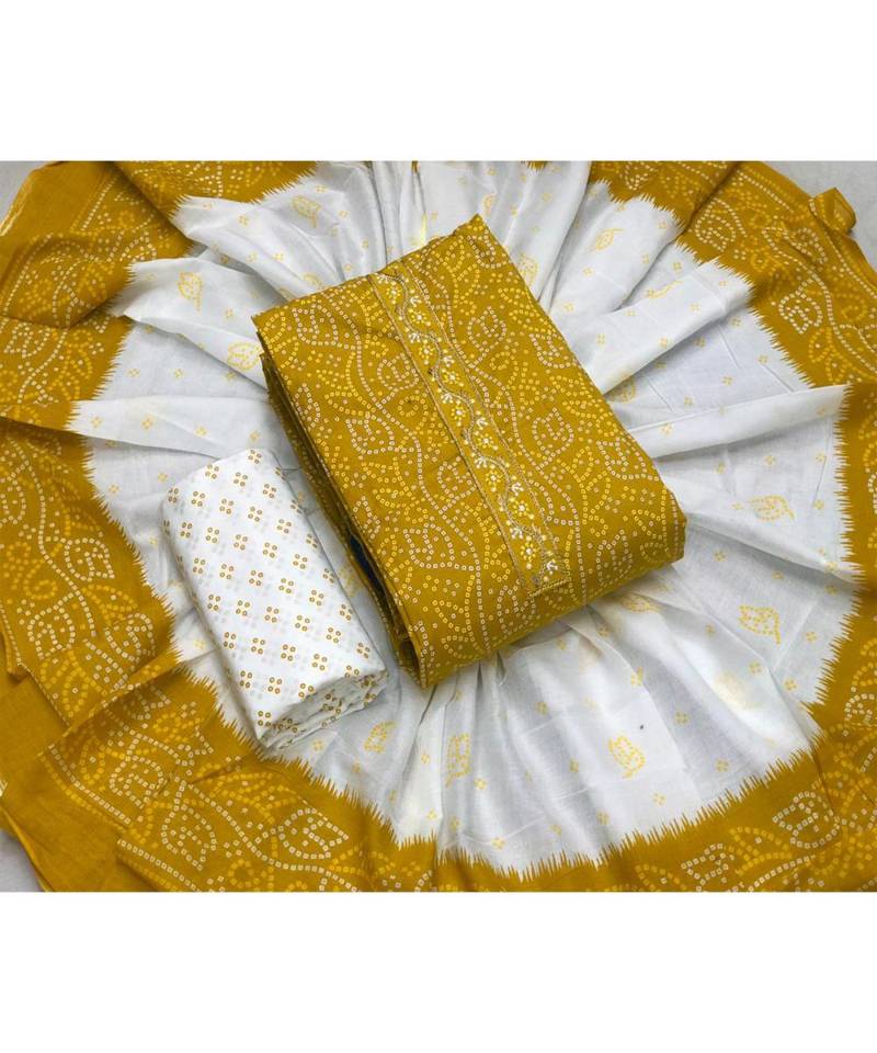 Salwar Studio Women's Gold & White Cotton Embroidered Dress Material with Dupatta - Om Clothing - 3559448 Salwar Studio Women's Gold & White Cotton Embroidered Dress Material with Dupatta - Om Clothing - 3559448