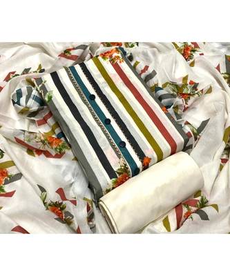 Salwar Studio Women's Off White & Multicolor Cotton Embroidered Dress Material with Dupatta 1