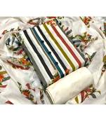 Salwar Studio Women's Off White & Multicolor Cotton Embroidered Dress Material with Dupatta