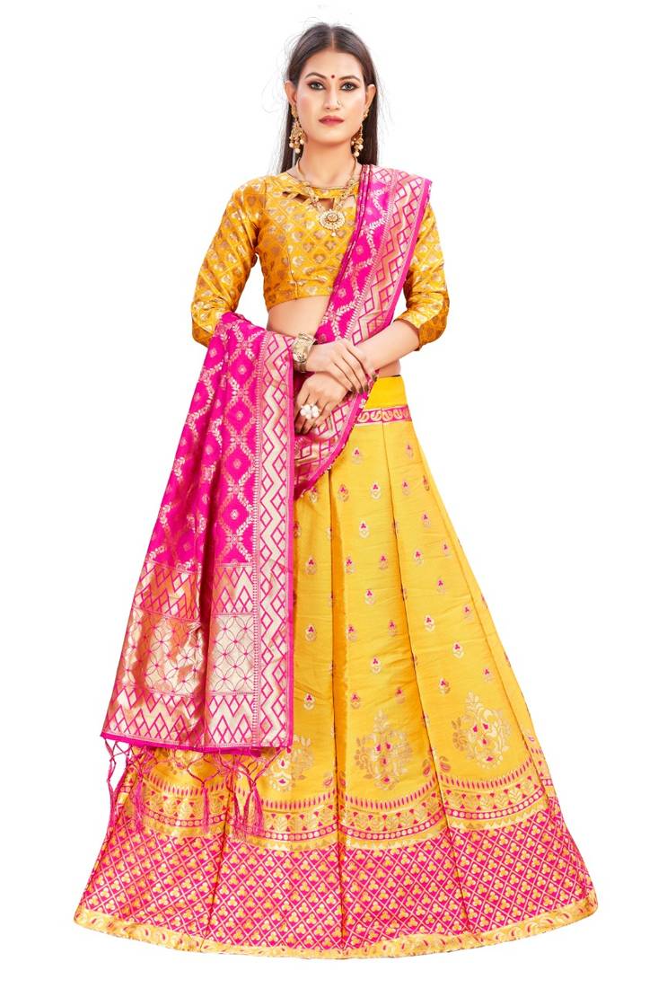  Women's Silk Blend Semi-stitched Lehenga Choli 
