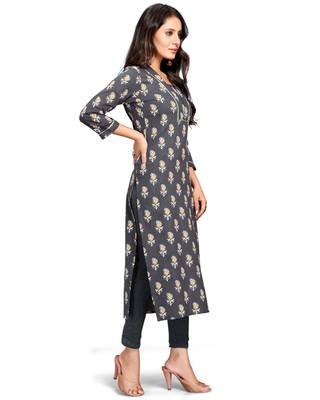 Grey printed cotton ethnic-kurtis 3