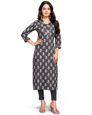 Grey printed cotton ethnic-kurtis 1