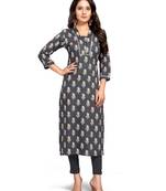 Grey printed cotton ethnic-kurtis