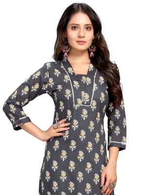 Grey printed cotton ethnic-kurtis 4