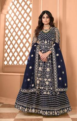 Neavy Blue Soft Net Gwon Style Suit with Heavy Embroidey and Rich Look 1