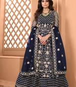 Neavy Blue Soft Net Gwon Style Suit with Heavy Embroidey and Rich Look