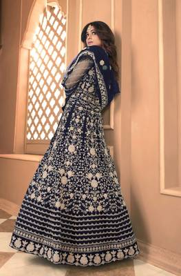Neavy Blue Soft Net Gwon Style Suit with Heavy Embroidey and Rich Look 2