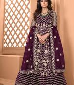 Wine Soft Net Gwon Style Suit with Heavy Embroidey and Rich Look