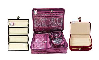 atorakushon   Satin Combo Makeup Pouch Necklace Jewellery Wardrobe Organizer Vanity Travel Kit Bag For Women's (Purple) 1