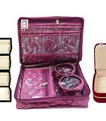 atorakushon   Satin Combo Makeup Pouch Necklace Jewellery Wardrobe Organizer Vanity Travel Kit Bag For Women's (Purple)