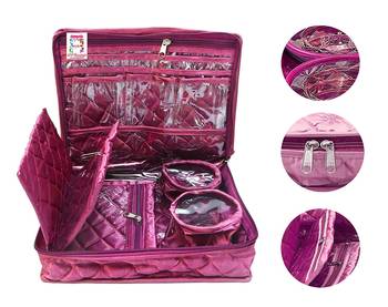atorakushon   Satin Combo Makeup Pouch Necklace Jewellery Wardrobe Organizer Vanity Travel Kit Bag For Women's (Purple) 2