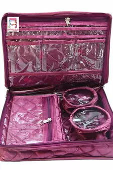 atorakushon   Satin Combo Makeup Pouch Necklace Jewellery Wardrobe Organizer Vanity Travel Kit Bag For Women's (Purple)