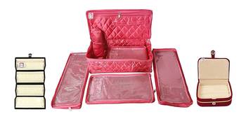 atorakushon   Satin Combo Makeup Pouch Necklace Jewellery Wardrobe Organizer Vanity Travel Kit Bag For Women's (Pink) 1