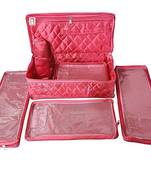 atorakushon   Satin Combo Makeup Pouch Necklace Jewellery Wardrobe Organizer Vanity Travel Kit Bag For Women's (Pink)