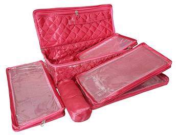 atorakushon   Satin Combo Makeup Pouch Necklace Jewellery Wardrobe Organizer Vanity Travel Kit Bag For Women's (Pink) 2