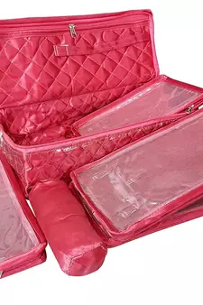 atorakushon   Satin Combo Makeup Pouch Necklace Jewellery Wardrobe Organizer Vanity Travel Kit Bag For Women's (Pink)