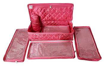 atorakushon   Satin Combo Makeup Pouch Necklace Jewellery Wardrobe Organizer Vanity Travel Kit Bag For Women's (Pink) 3