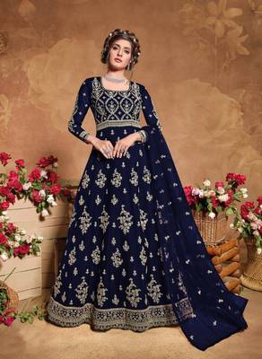 Blue Soft Net Anarkali Gwon Style Suit with Heavy Embroidey and Rich Look 1