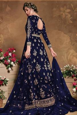 Blue Soft Net Anarkali Gwon Style Suit with Heavy Embroidey and Rich Look 2