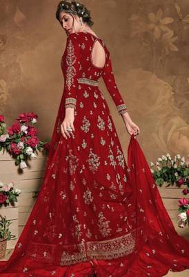 Red Soft Net Anarkali Gwon Style Suit with Heavy Embroidey and Rich Look 2