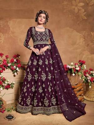Purple Soft Net Anarkali Gwon Style Suit with Heavy Embroidey and Rich Look 1