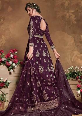 Purple Soft Net Anarkali Gwon Style Suit with Heavy Embroidey and Rich Look 2