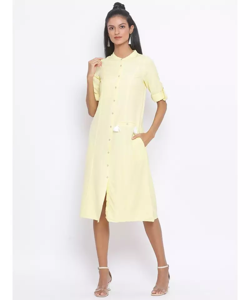 plain Yellow Cotton   Dress